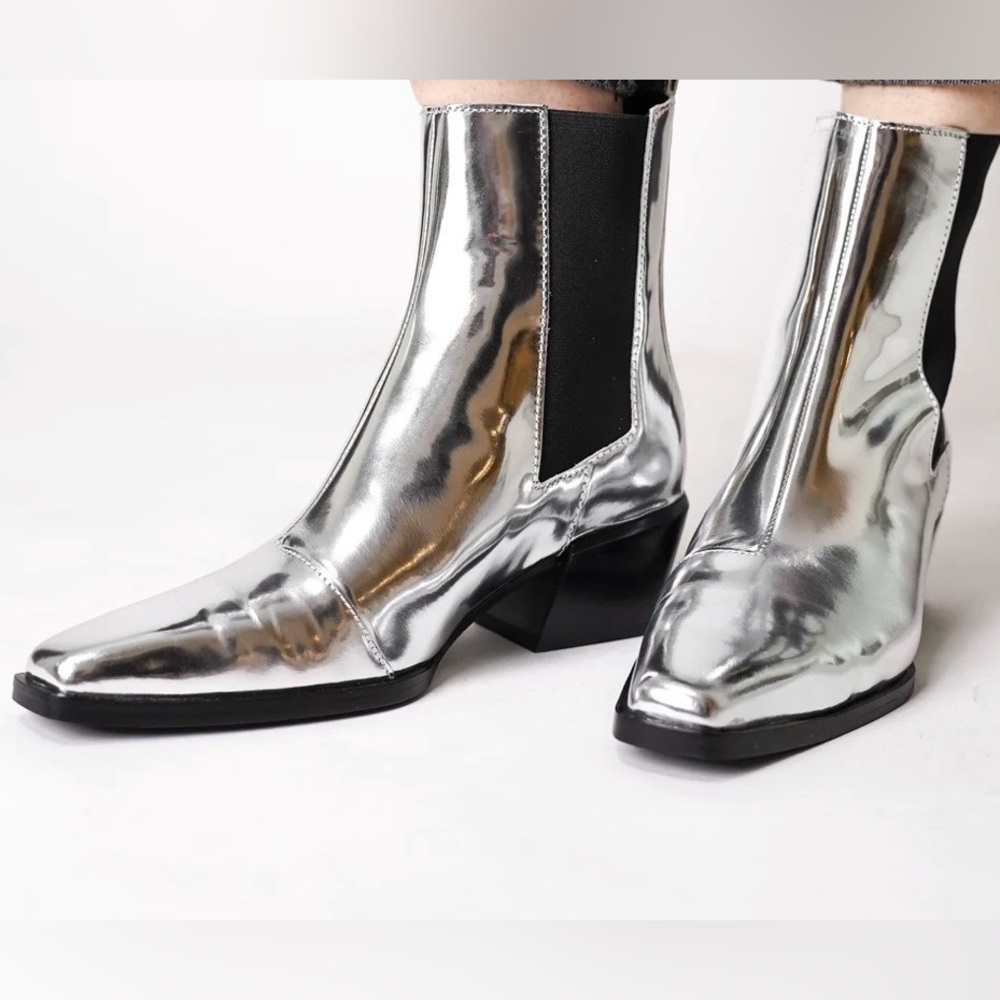 NWT Rag & Bone Joni Chelsea Silver Metallic Ankle Boots - EUR 37